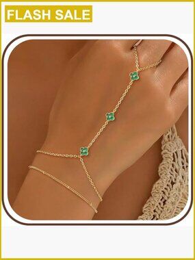 14K Gold Plated Hand Chain Bracelet Set Adjustable Stackable Non Tarnish